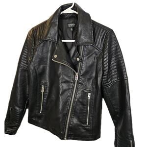 Topshop Faux Leather Bike Moto Jacket Black Size 6 Grunge Punk Side Front Zip